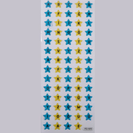 Blau Gelb Stern Buchstaben Face Sticker Aufkleber - FC1072 - Mytortenland